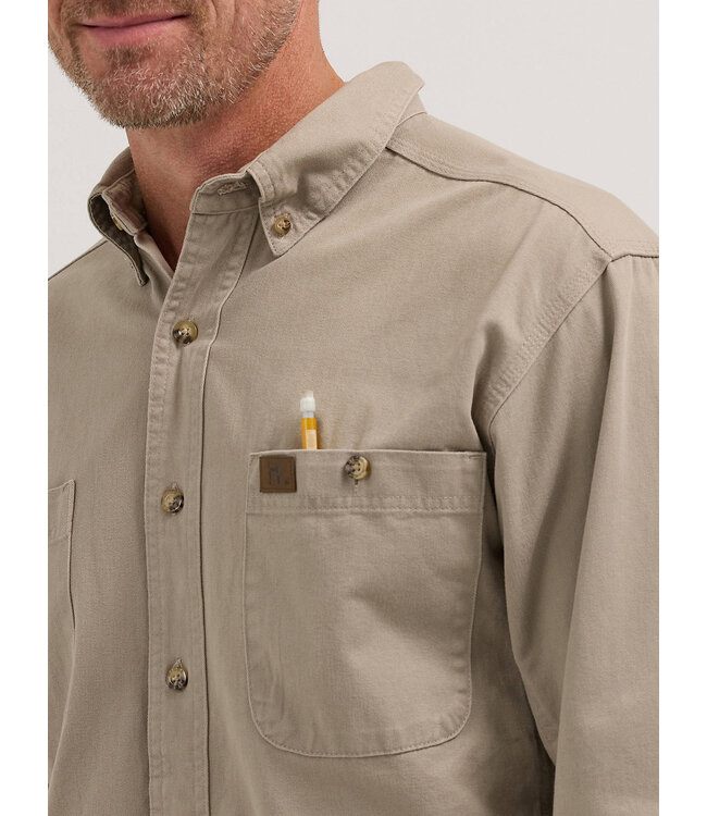 Wrangler Men's Riggs Workwear Long-Sleeve Button Down Solid Twill Work Shirt 103W501KH