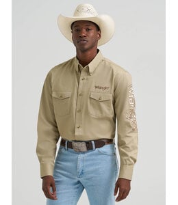 Wrangler Men's Logo Long-Sleeve Button Down Solid Shirt 112374859