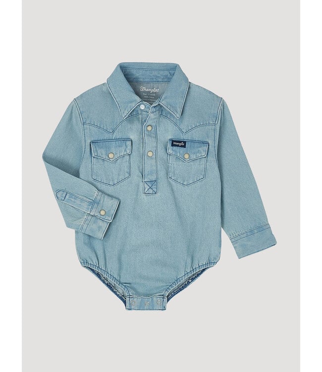 Wrangler Boy's Infant Long-Sleeve Denim Bodysuit with Western Snap Placket PQ1371D