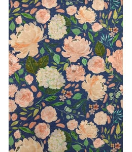 YD FT202407184 Blue Peach Floral Print