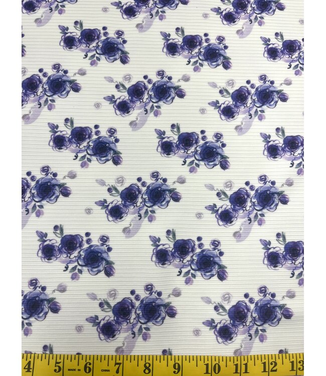 YD 020634 Purple Floral Horizontal Rib Knit