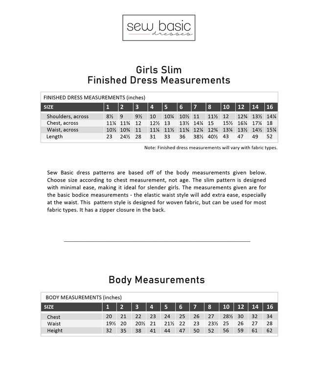Sew Basic Girls Slim Dress Pattern
