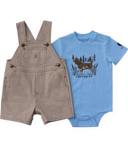 Carhartt Boy's Short-Sleeve Bodysuit and Brown Stripe Shortall Set CG8116