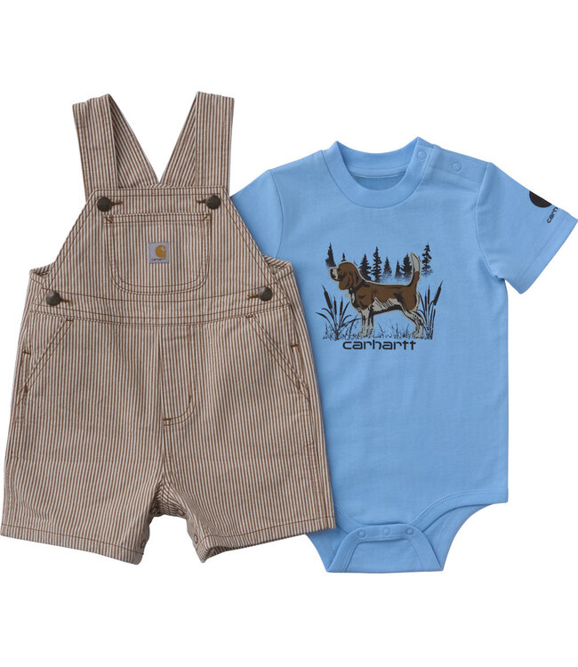 Carhartt Boy's Short-Sleeve Bodysuit and Brown Stripe Shortall Set CG8116