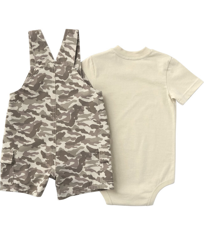 Carhartt Boy's Short-Sleeve Bodysuit and Camo Cargo Pocket Shortall Set CG8132