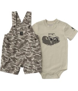 Carhartt Boy's Short-Sleeve Bodysuit and Camo Cargo Pocket Shortall Set CG8132