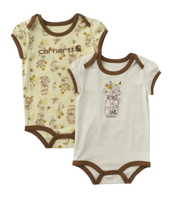 Carhartt Girl's Short-Sleeve Bee Print Bodysuit 2pc Set CG9962