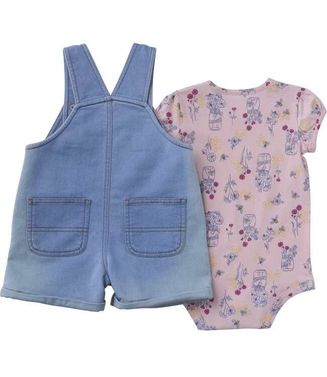 Carhartt Girl's Short-Sleeve Bee Print Bodysuit and Denim Shortall Set CG9968