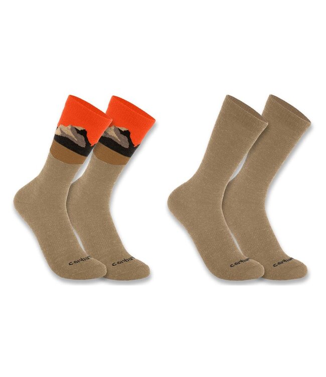 Carhartt Men's Midweight Synthetic Wool Blend Mountain Crew Sock 2 Pack SC9592M