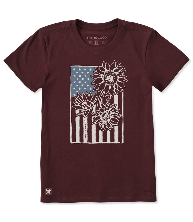 Life Is Good Women's Sunflower Old Glory Window Short-Sleeve Crusher Tee 153549