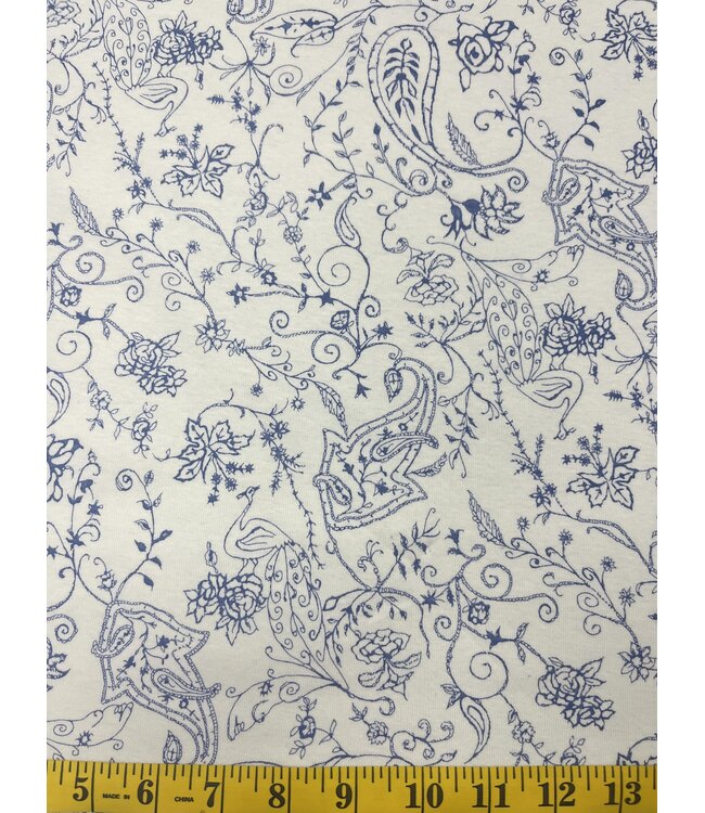 YD Sketched Paisley Blue Cotton Knit