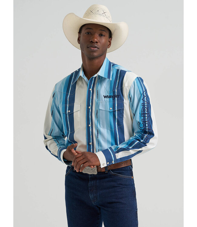 Wrangler Men's Logo Long-Sleeve Striped Shirt 112379239