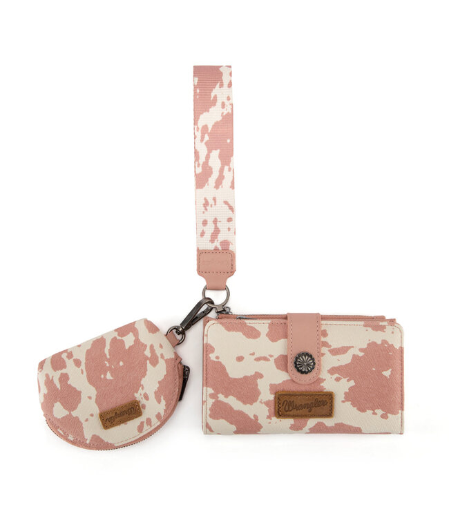 Wrangler Cow Print Wallet & Coin Pouch Wristlet Set WG444-W129DPK