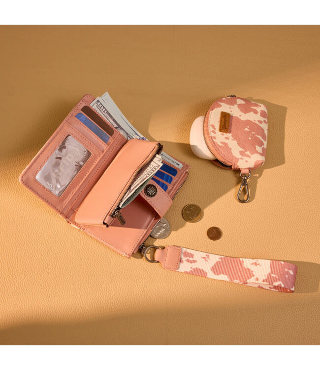 Wrangler Cow Print Wallet & Coin Pouch Wristlet Set WG444-W129DPK