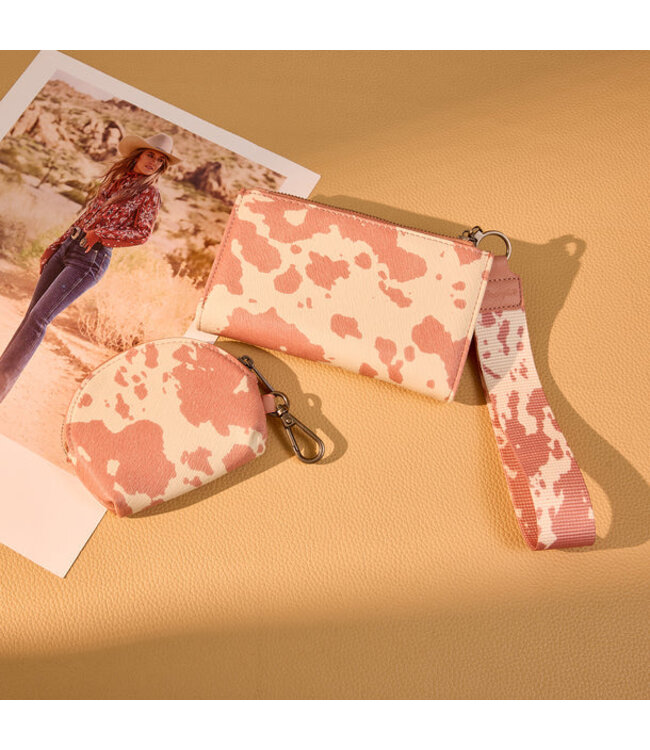 Wrangler Cow Print Wallet & Coin Pouch Wristlet Set WG444-W129DPK