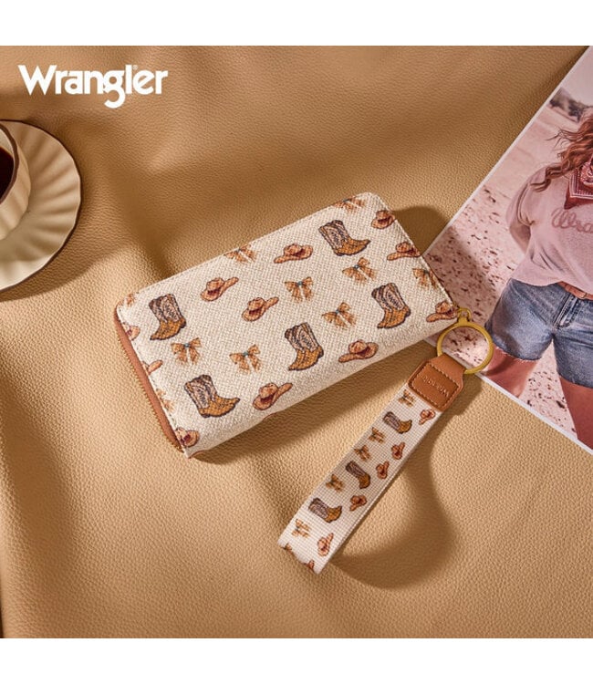 Wrangler Western Print RFID Blocking Zippered Cowgirl Wallet
