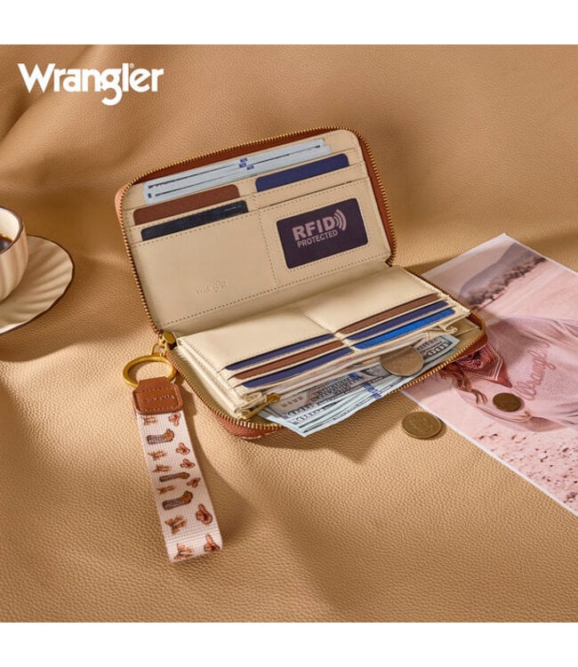 Wrangler Western Print RFID Blocking Zippered Cowgirl Wallet