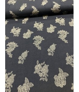 YD Embroidered Look Floral Navy Crinkle Rayon