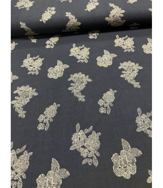 YD Embroidered Look Floral Navy Crinkle Rayon