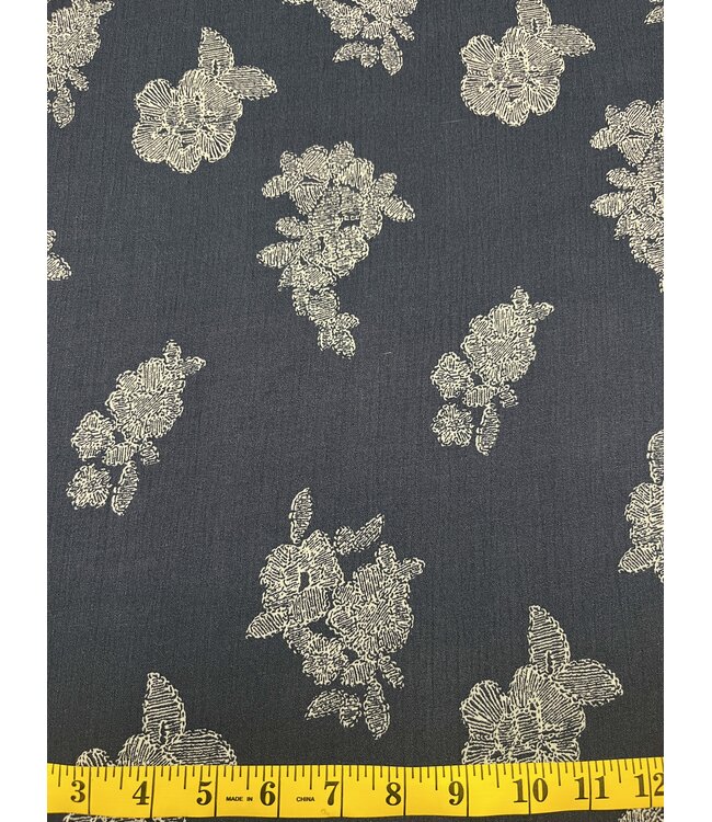 YD Embroidered Look Floral Navy Crinkle Rayon