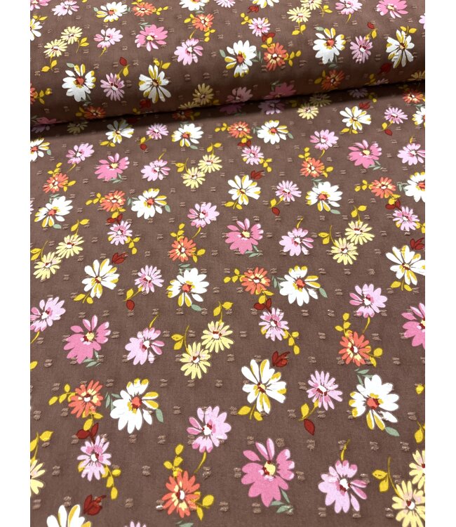 YD Swiss Dot Floral Print Cocoa FA12879