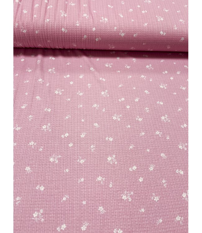YD Pointelle Rib Pink w/ White Flowers FA14440