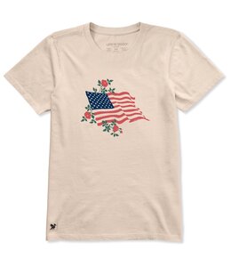 Life Is Good Women's Red Rose American Flag Short Sleeve Tee 161122