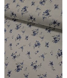 YD CA23065-72109  White w Blue Floral  Poly Swiss Dot