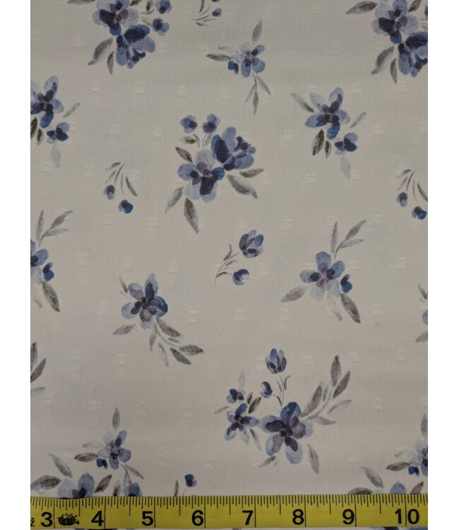 YD CA23065-72109  White w Blue Floral  Poly Swiss Dot