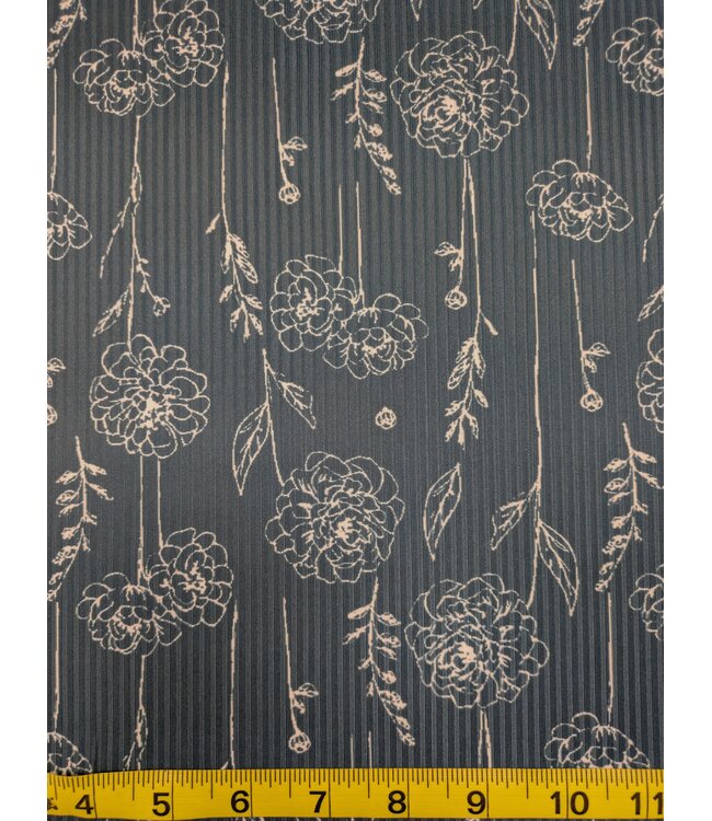 * Exclusive Design* YD FT202605162-2 Teal Floral Sketch Narrow Rib Knit