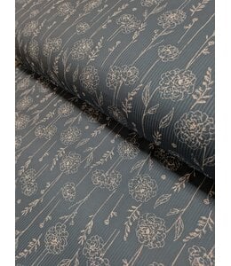 * Exclusive Design* YD FT202605162-2 Teal Floral Sketch Narrow Rib Knit