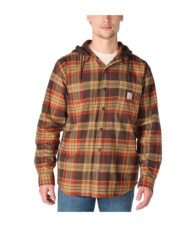 Carhartt Men's Rugged Flex Relaxed Fit Flannel Fleece Lined Hooded Shirt Jac 107011