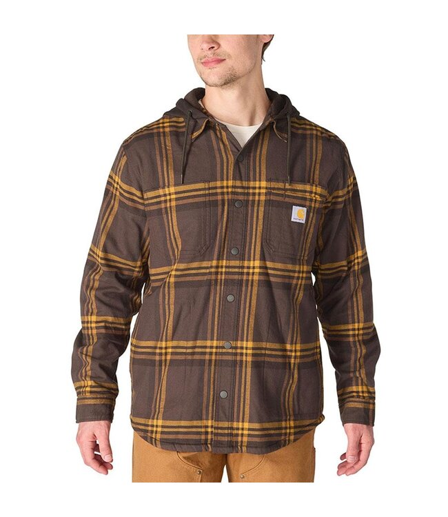 Carhartt Men's Rugged Flex Relaxed Fit Flannel Fleece Lined Hooded Shirt Jac 107011