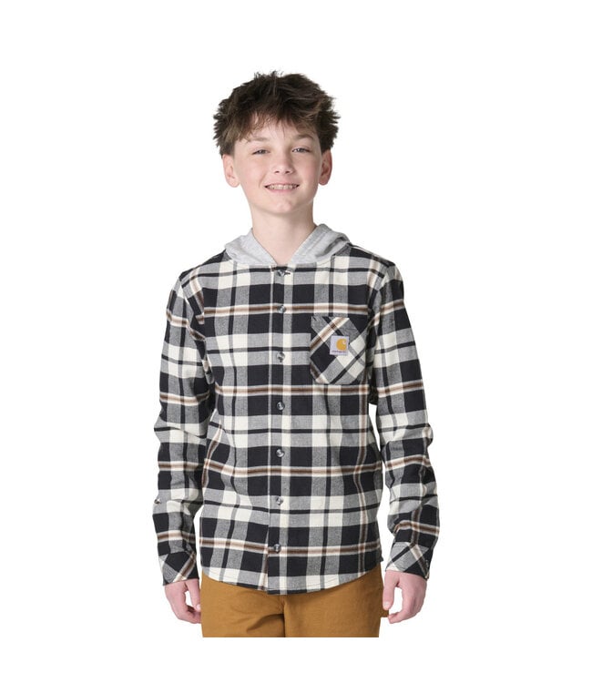 Carhartt Boy's Long-Sleeve Flannel Button-Front Hooded Shirt CE8218