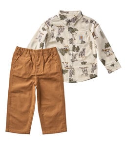 Carhartt Boy's Infant Long-Sleeve Printed Flannel Shirt and Canvas Pant Set CG8151