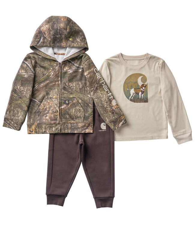 Carhartt Boy's Toddler Long-Sleeve T-Shirt, Fleece Jacket, and Fleece Camo Pant Set CG8150