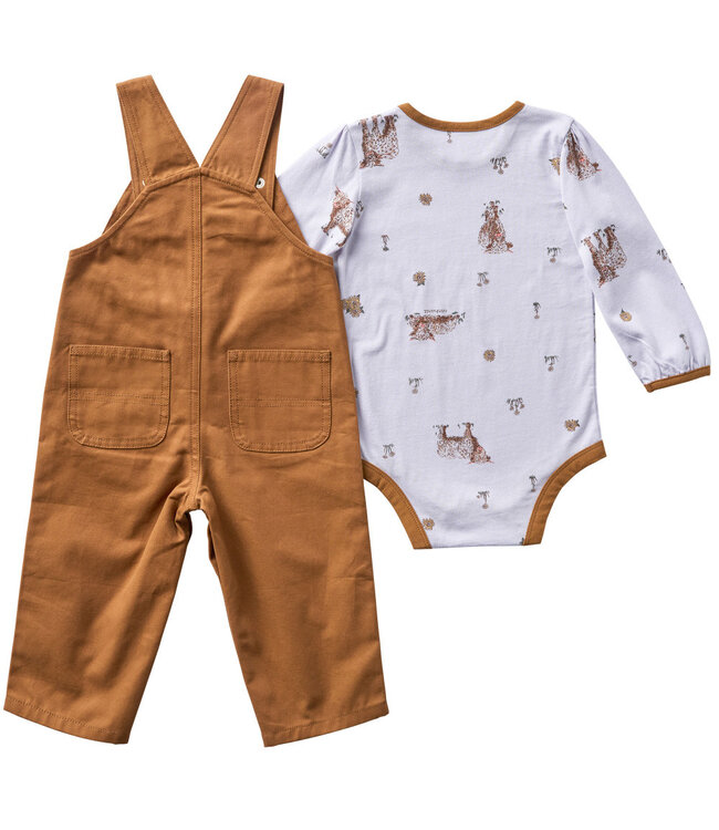 Carhartt Girl's Long-Sleeve Highland Bodysuit and Canvas Overall Set CG9985