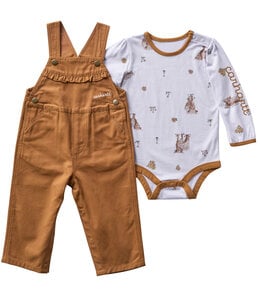 Carhartt Girl's Long-Sleeve Highland Bodysuit and Canvas Overall Set CG9985
