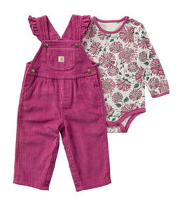 Carhartt Girl's Long-Sleeve Bodysuit and Ruffle Trim Corduroy Overall Set CG9992