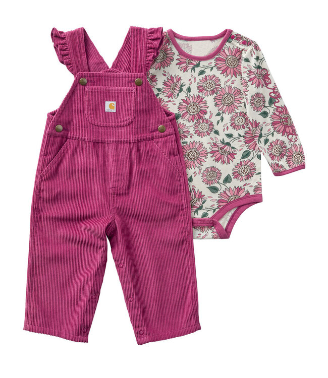Carhartt Girl's Long-Sleeve Bodysuit and Ruffle Trim Corduroy Overall Set CG9992