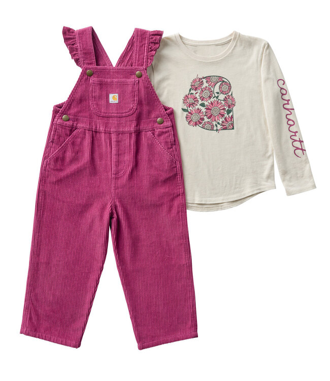 Carhartt Girl's Toddler Long-Sleeve T-Shirt and Ruffle Trim Corduroy Overall Set CG9993