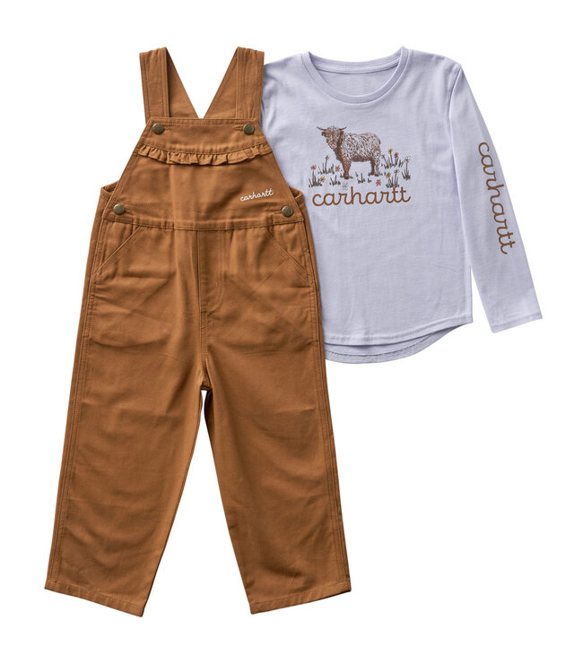 Carhartt Girl's Toddler Long-Sleeve Highland T-Shirt and Canvas Overall Set CG9986