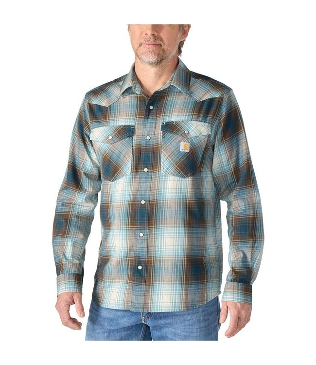 Carhartt Men's Montana Rugged Flex Relaxed Fit Lightweight Long-Sleeve Snap-Front Plaid Shirt 107016