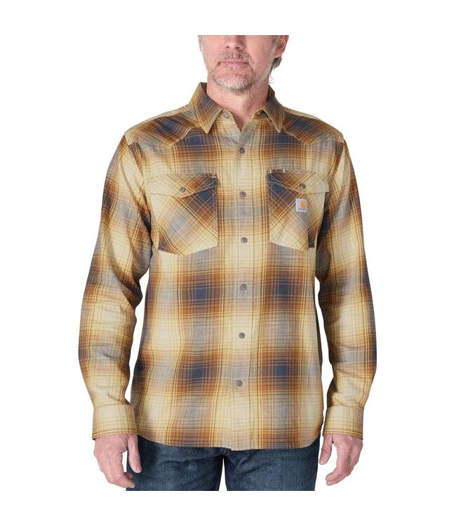 Carhartt Men's Montana Rugged Flex Relaxed Fit Lightweight Long-Sleeve Snap-Front Plaid Shirt 107016
