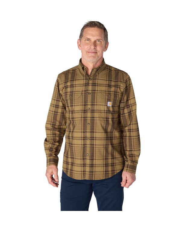 Carhartt Men's Loose Fit Midweight Chambray Long-Sleeve Plaid Shirt 107012