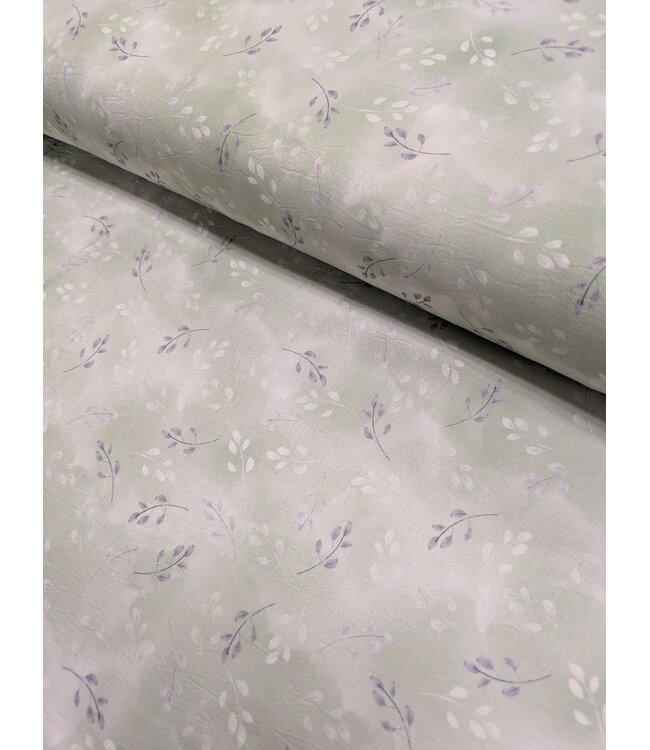 Mook Fabrics YD Satin Airflow Dusky Leaves 03 Sage