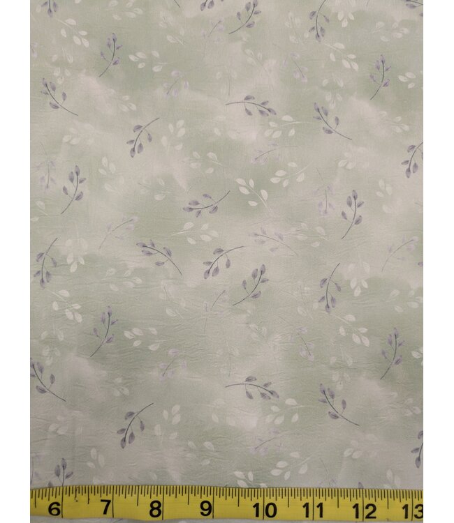 Mook Fabrics YD Satin Airflow Dusky Leaves 03 Sage