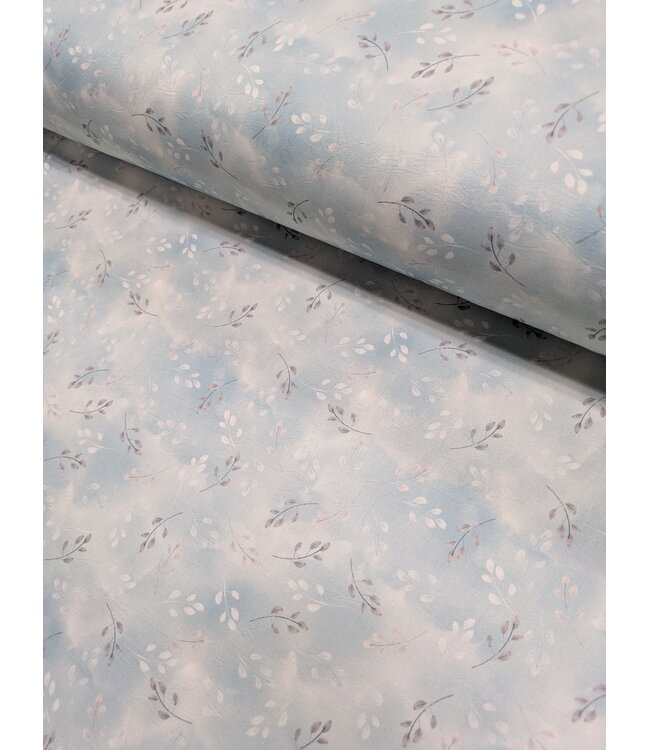 Mook Fabrics YD Satin  Airflow Dusky Leaves Slate