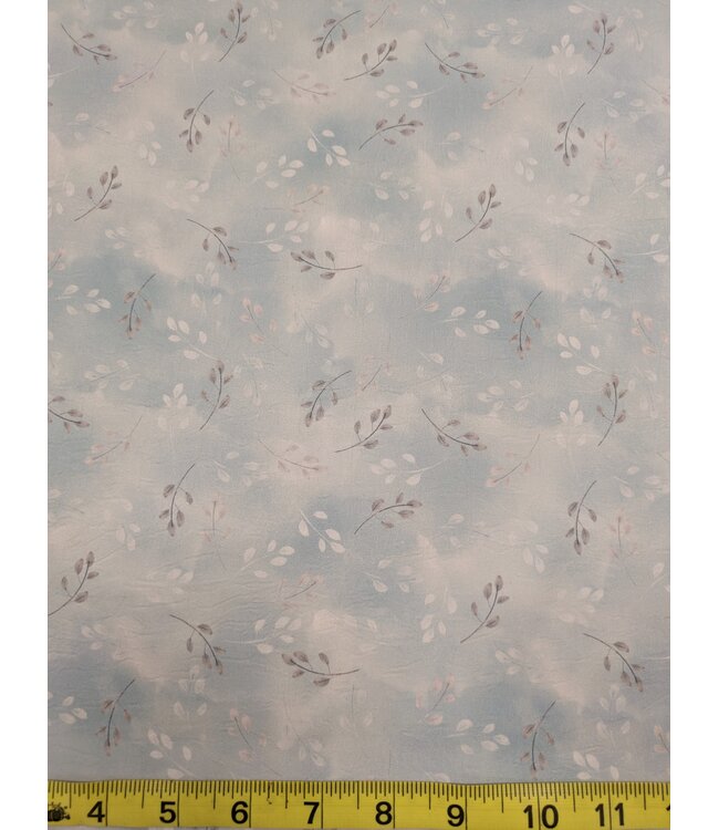 Mook Fabrics YD Satin  Airflow Dusky Leaves Slate