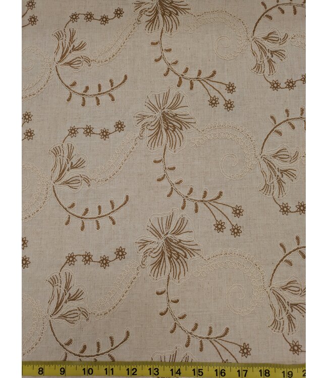 Mook Fabrics YD 146748  Embroidery Coconut/Natural MD884-KD6 Rayon/Linen